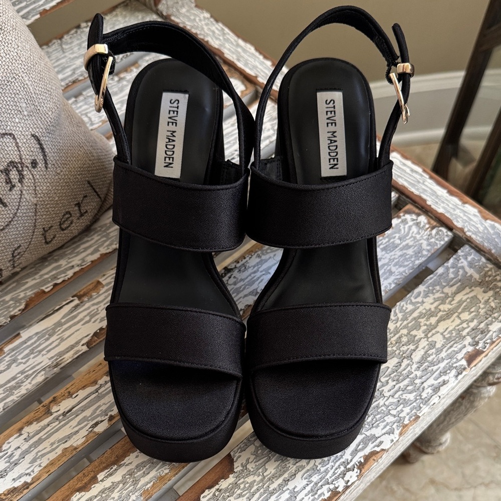 Steve Madden Black Platform Slingback Heels